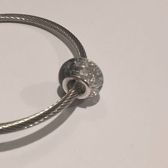 Silver Black and White "Crushed Glass" Charm for‎ Pandora Style Bracelet - Picture 6 of 6